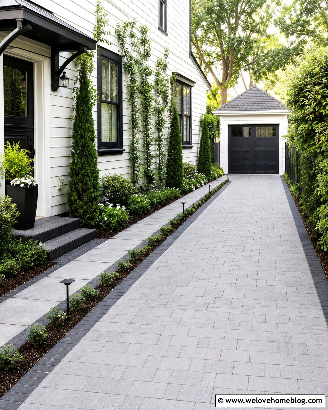 Narrow Paver Driveway With Light Gray Pattern - 20 lowes pavers for driveway ideas