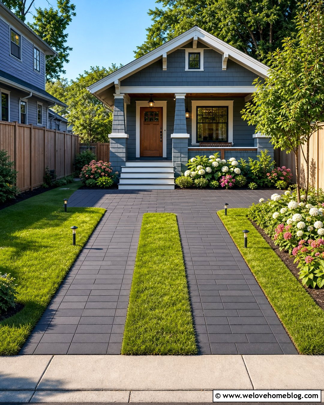 Narrow Paver Track And Grass Driveway - 20 Pavers And Grass Driveway Ideas