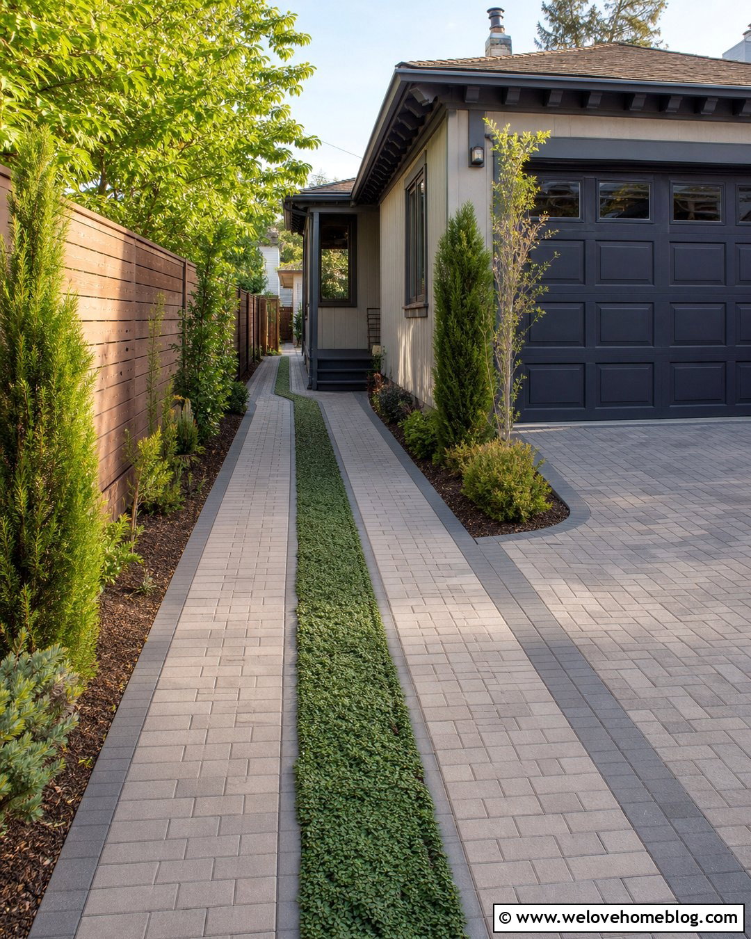 Narrow Ribbon Driveway With Small Pavers - 20 Ribbon Driveway Pavers Ideas