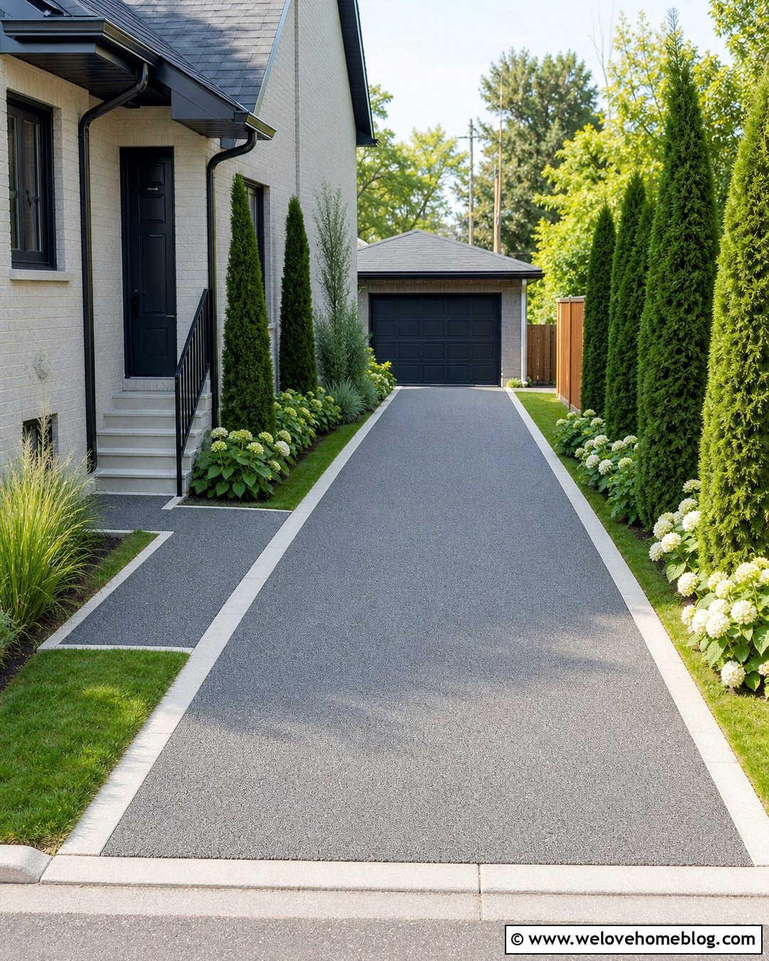 Narrow Rubber Paving Driveway With Grass Borders - 20 Rubber Paving Driveway Ideas