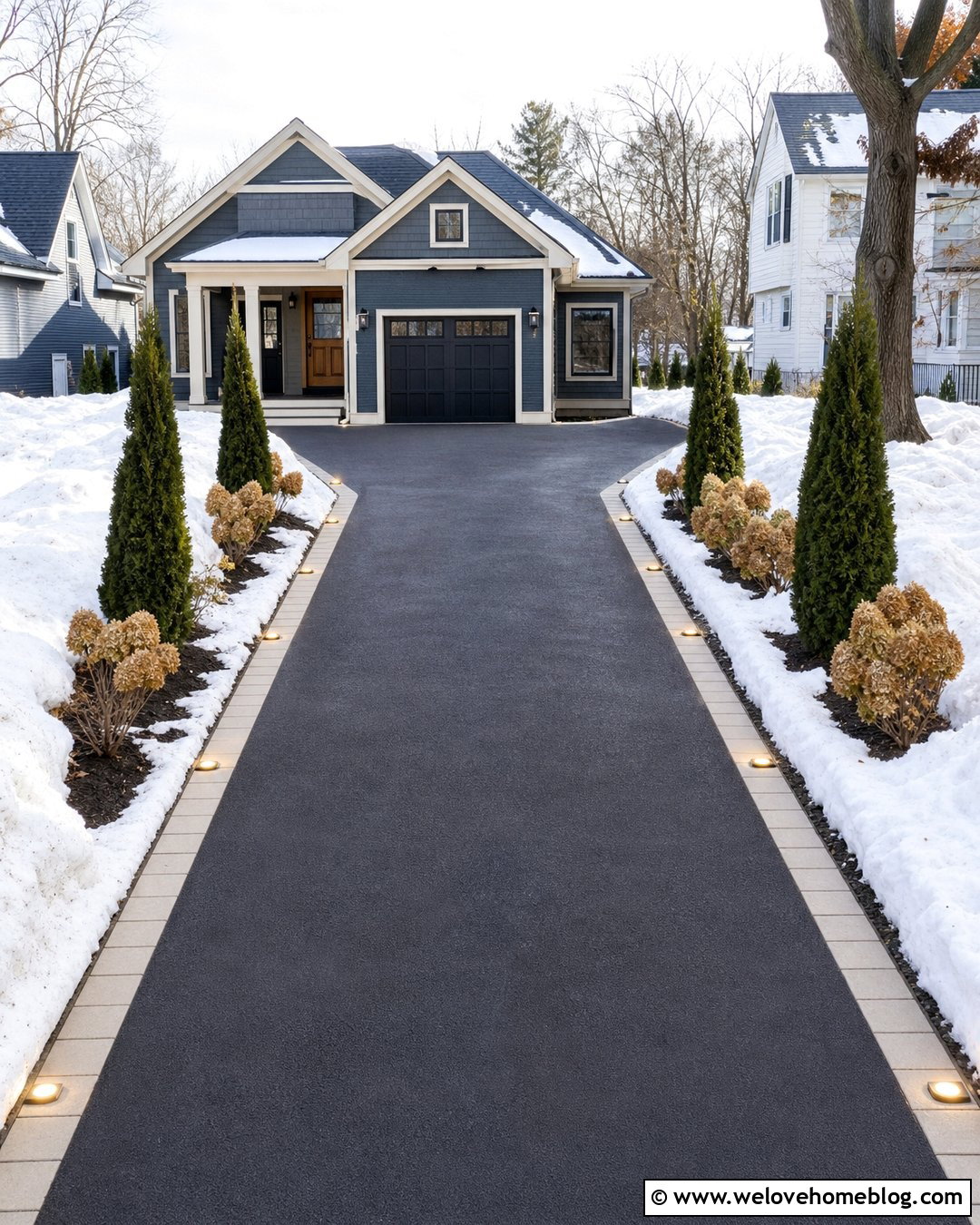 Narrow Snowy Driveway With Clear Borders - 20 Snowy Driveway Ideas