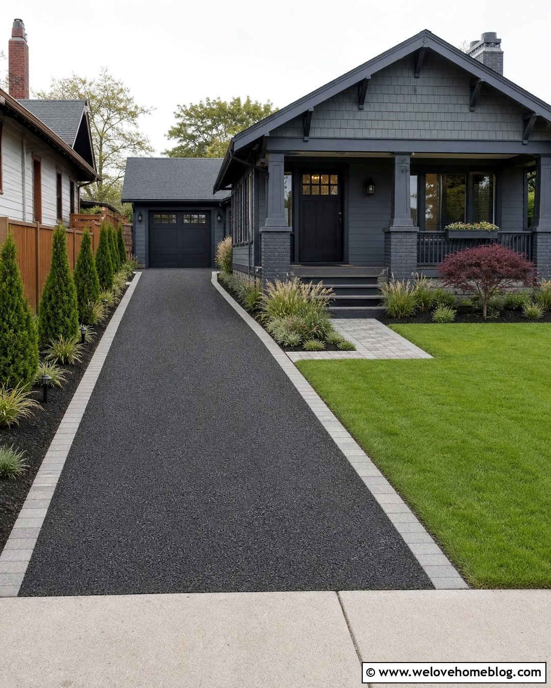Narrow Tar Driveway With Paver Edging - 25 Tar Driveway Ideas