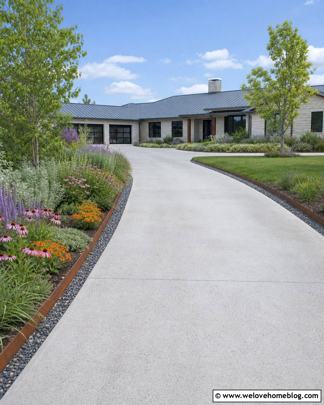 Native Flower Lined Concrete Driveway - 25 flower lined driveway ideas