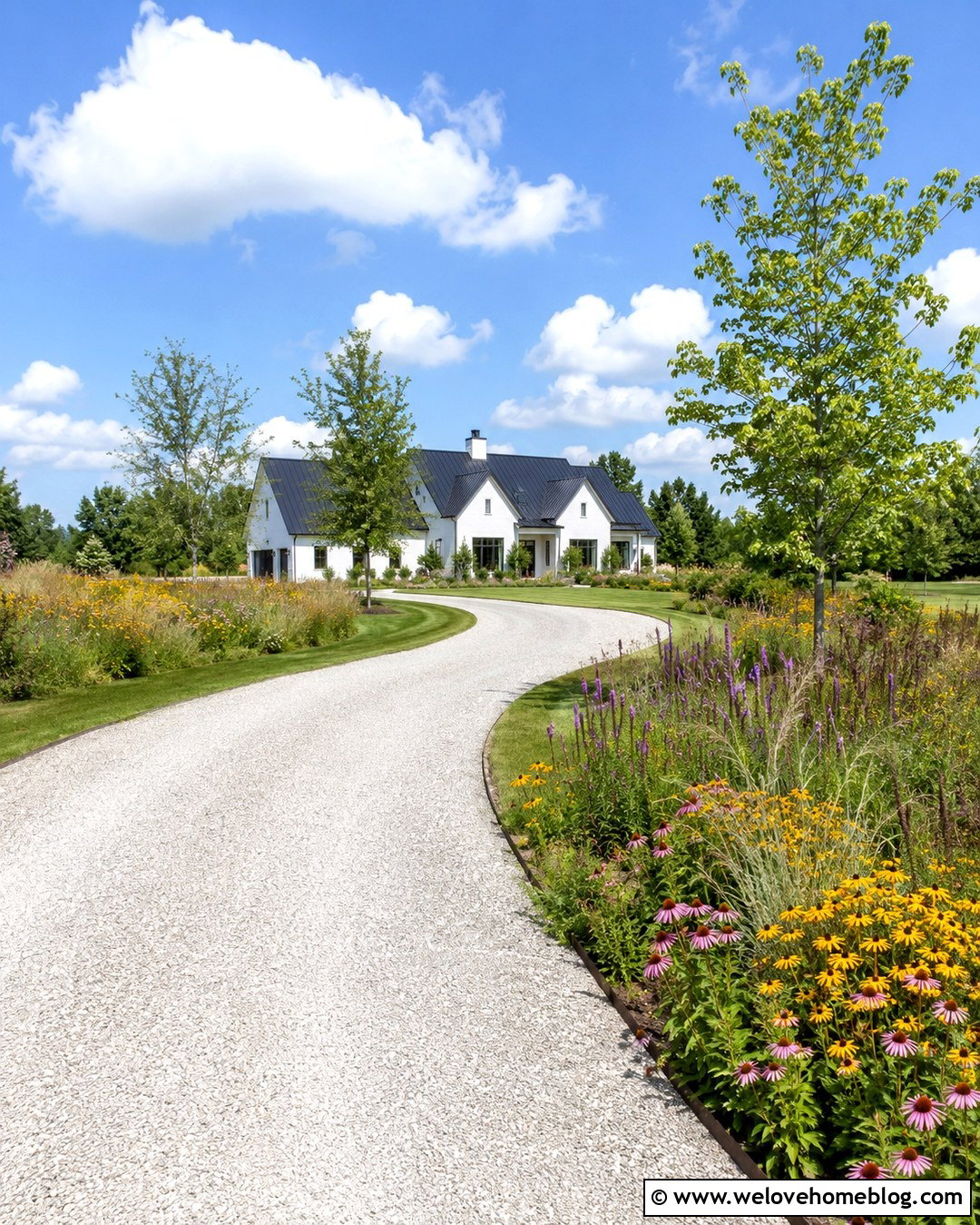 Native Flower Lined Limestone Driveway - 20 Plant Lined Driveway Ideas