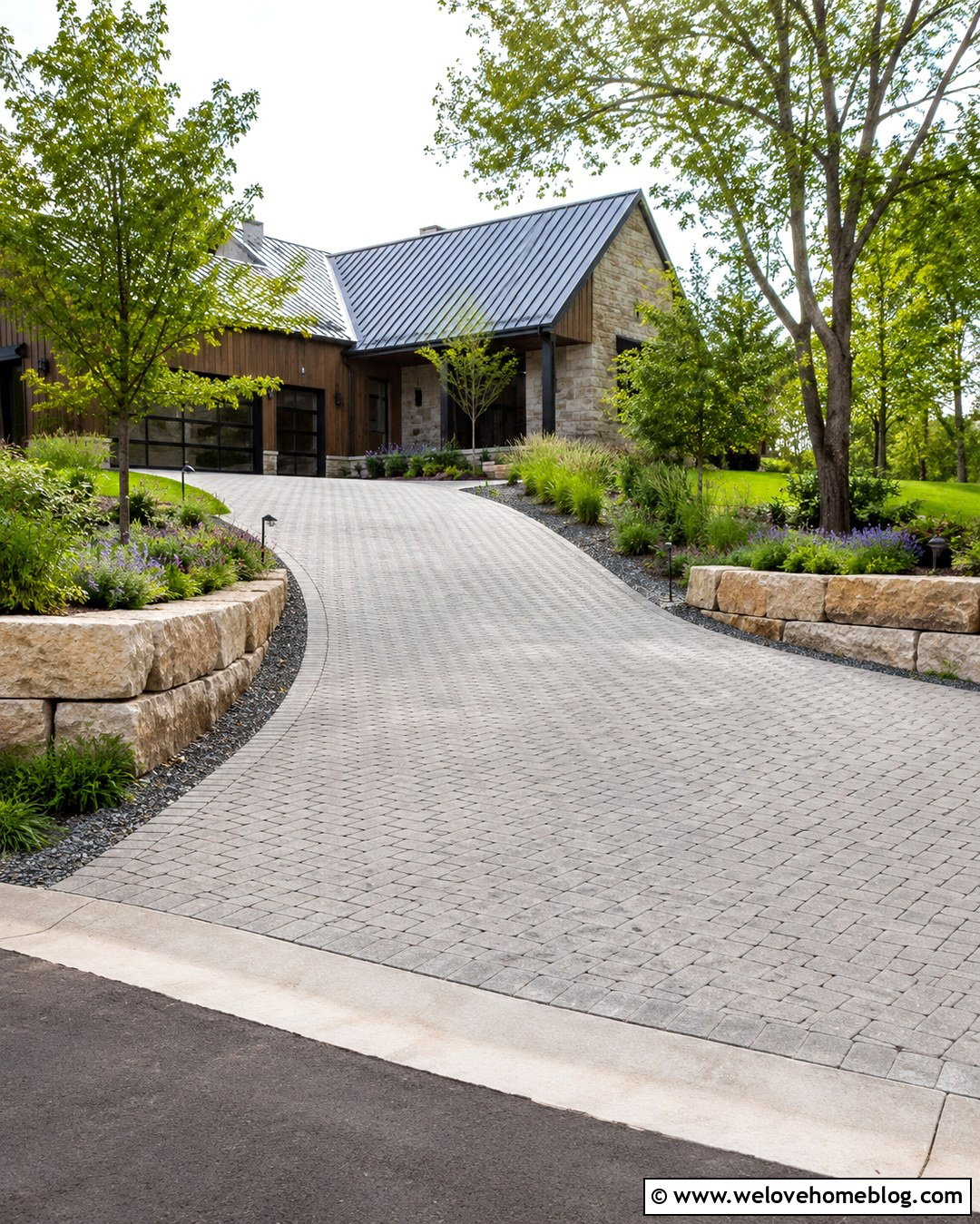 Native Plant Planters Along a Permeable Driveway - 20 Planter For Sloped Driveway Ideas