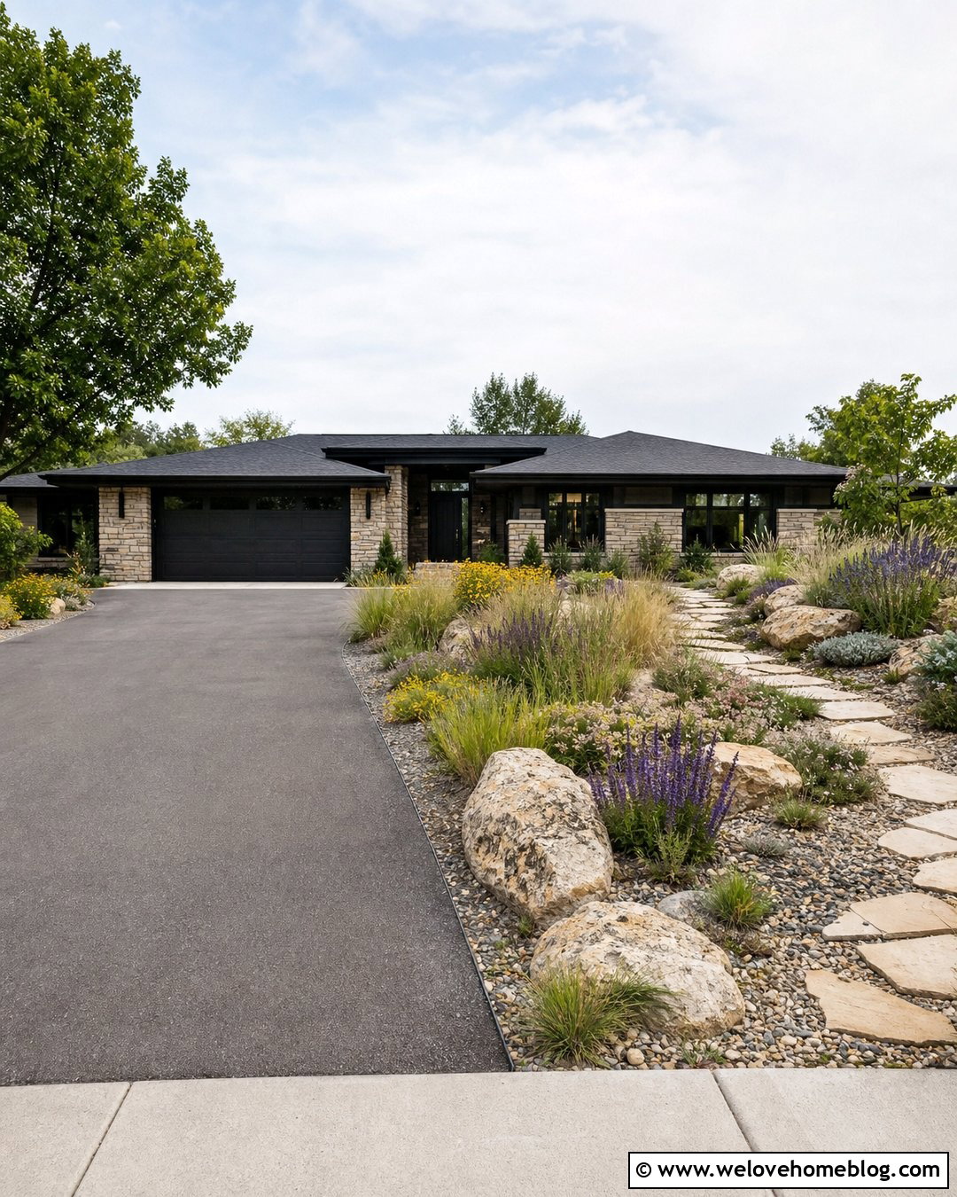Native Plant Rock Garden Along Driveway - 20 Rock Garden Next To Driveway Ideas
