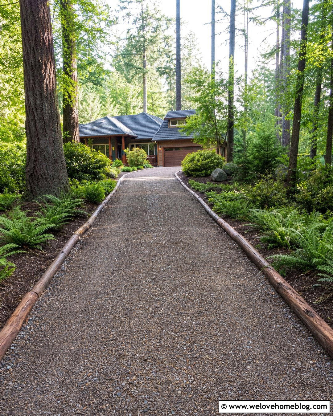 Natural Log Gravel Driveway Border - 20 Cheap Driveway Border Ideas