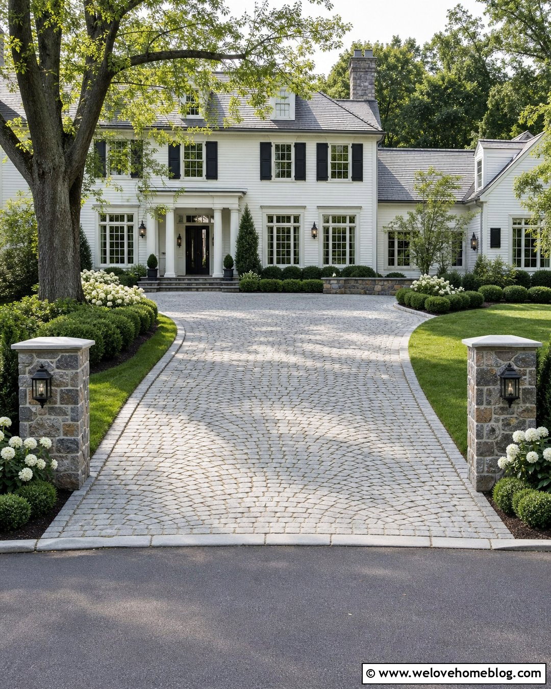 Natural Stone Driveway With Evergreen Hedges - 25 Natural Driveway Ideas