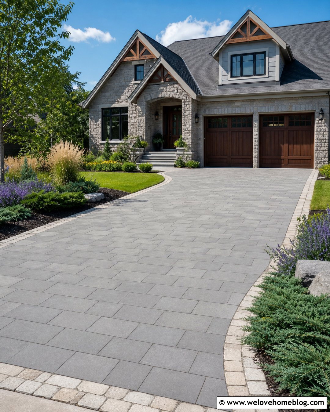 Natural Stone Interlock Border With Concrete Pavers - 20 Interlock Driveway Border Ideas