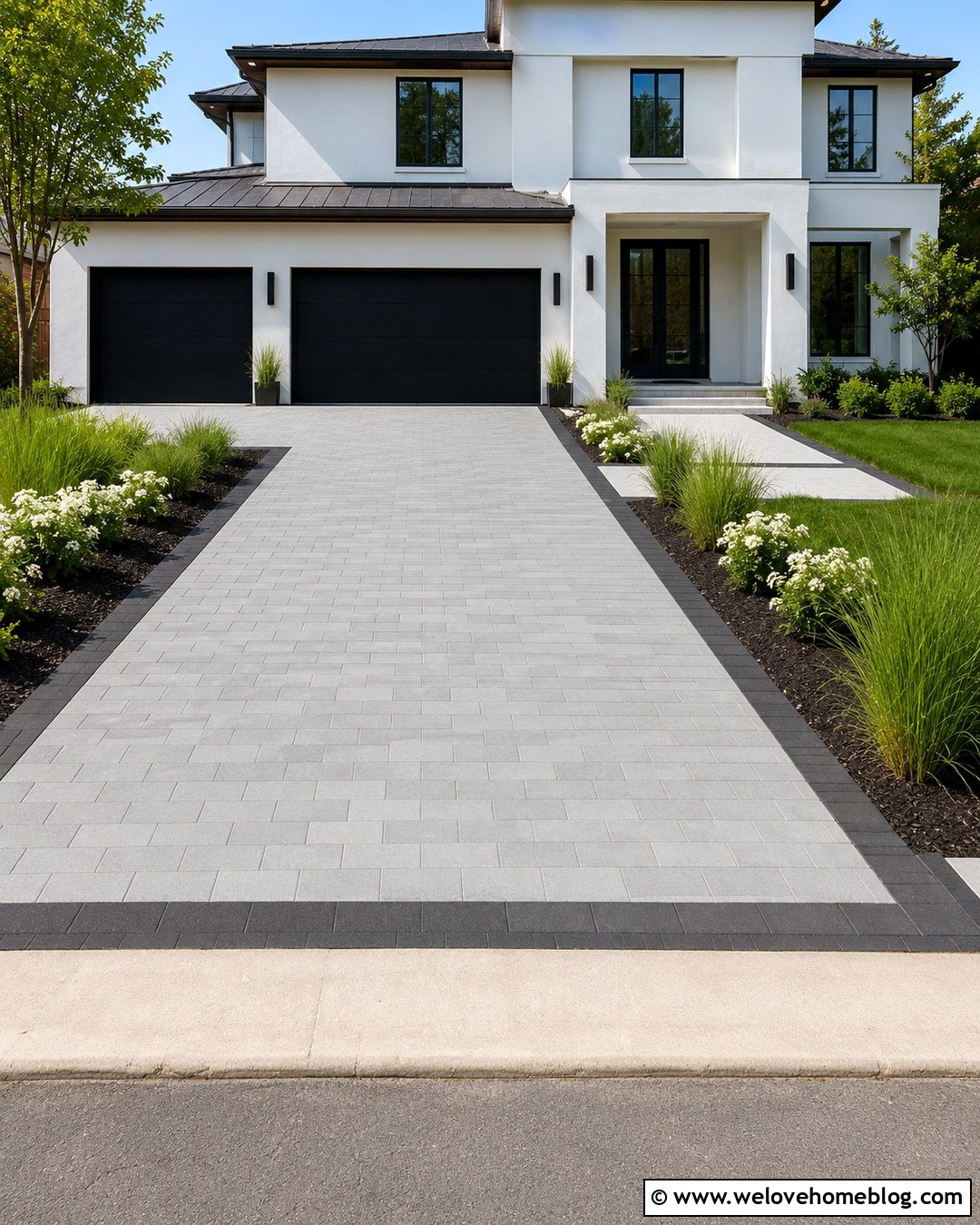 Nicolock Blue Ridge Contemporary Pavers With Black Border - 20 Nicolock Driveway Pavers Ideas