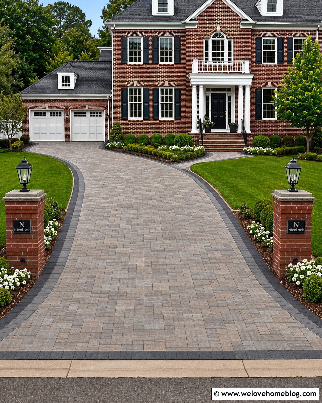 Nicolock Stone Ridge Pavers With Brick House - 20 Nicolock Driveway Pavers Ideas