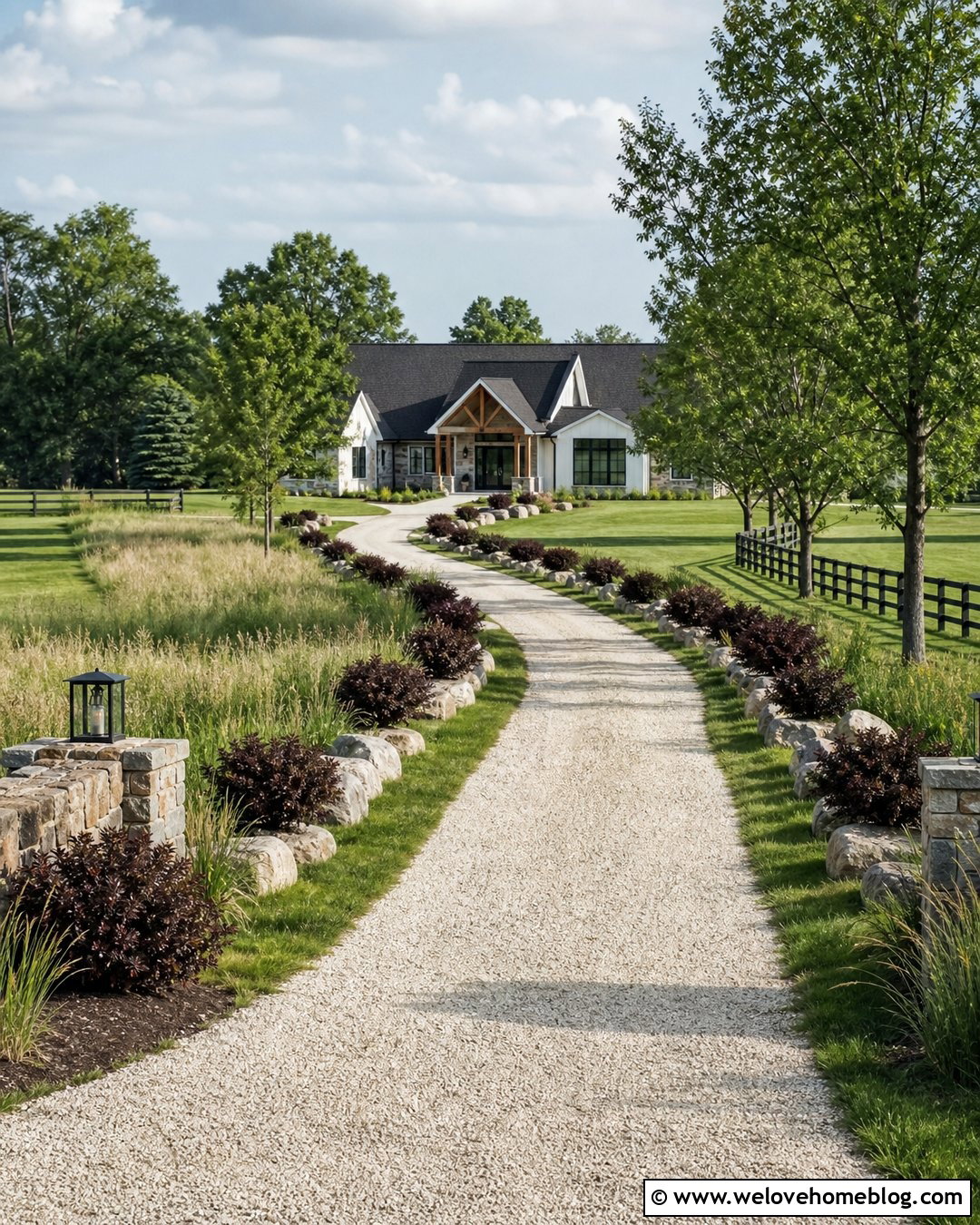 Ninebark Along a Long Gravel Driveway - 20 shrubs to line driveway ideas