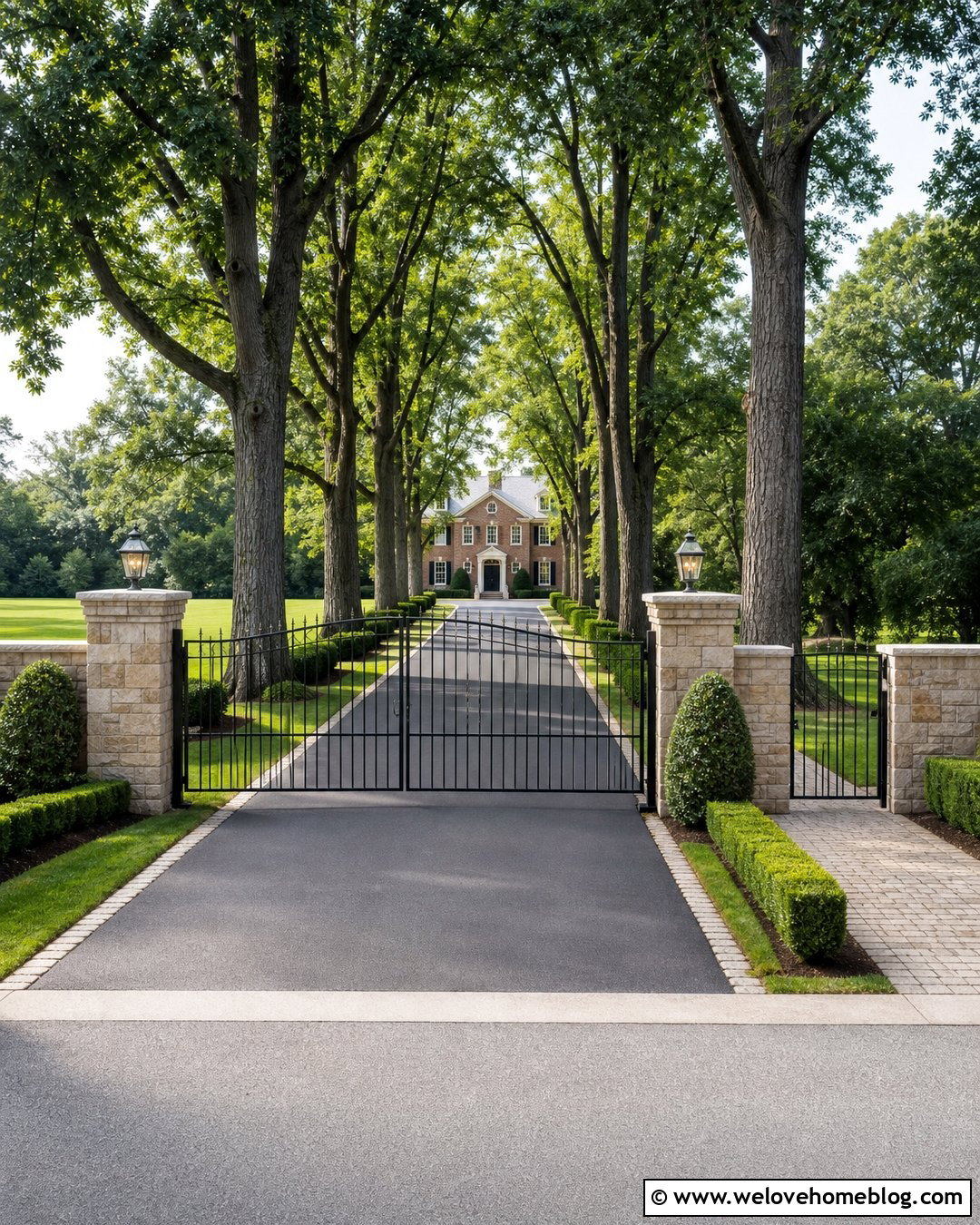 Oak Tree Lined Driveway With Black Gate - 20 Oak Tree Lined Driveway Ideas