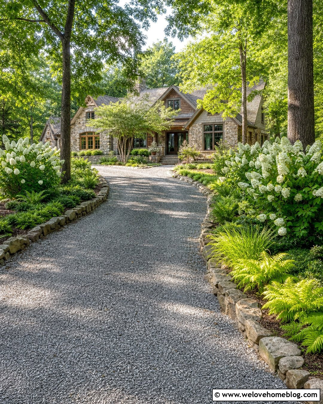 Oakleaf Hydrangea Shrubs Along A Woodland Driveway - 25 Driveway Shrubs Ideas