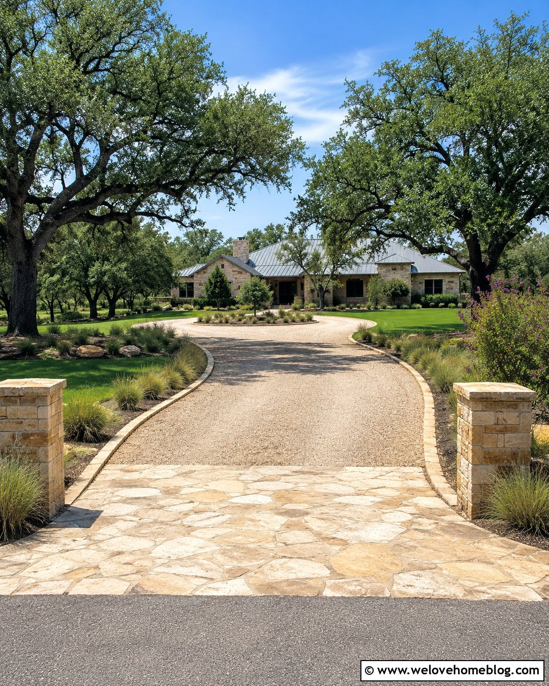 Oatmeal Crushed Granite Driveway - 20 Neutral Color Driveway Design Ideas