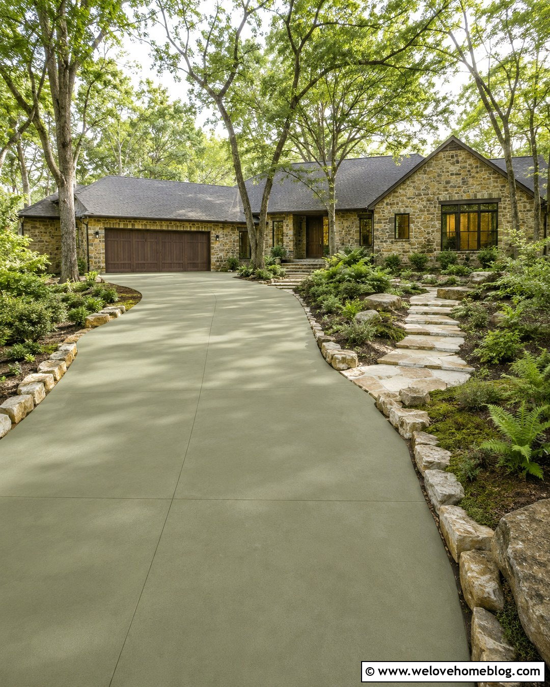 Olive Driveway Paint With Natural Stone Border - 20 Driveway Paint Colors Ideas