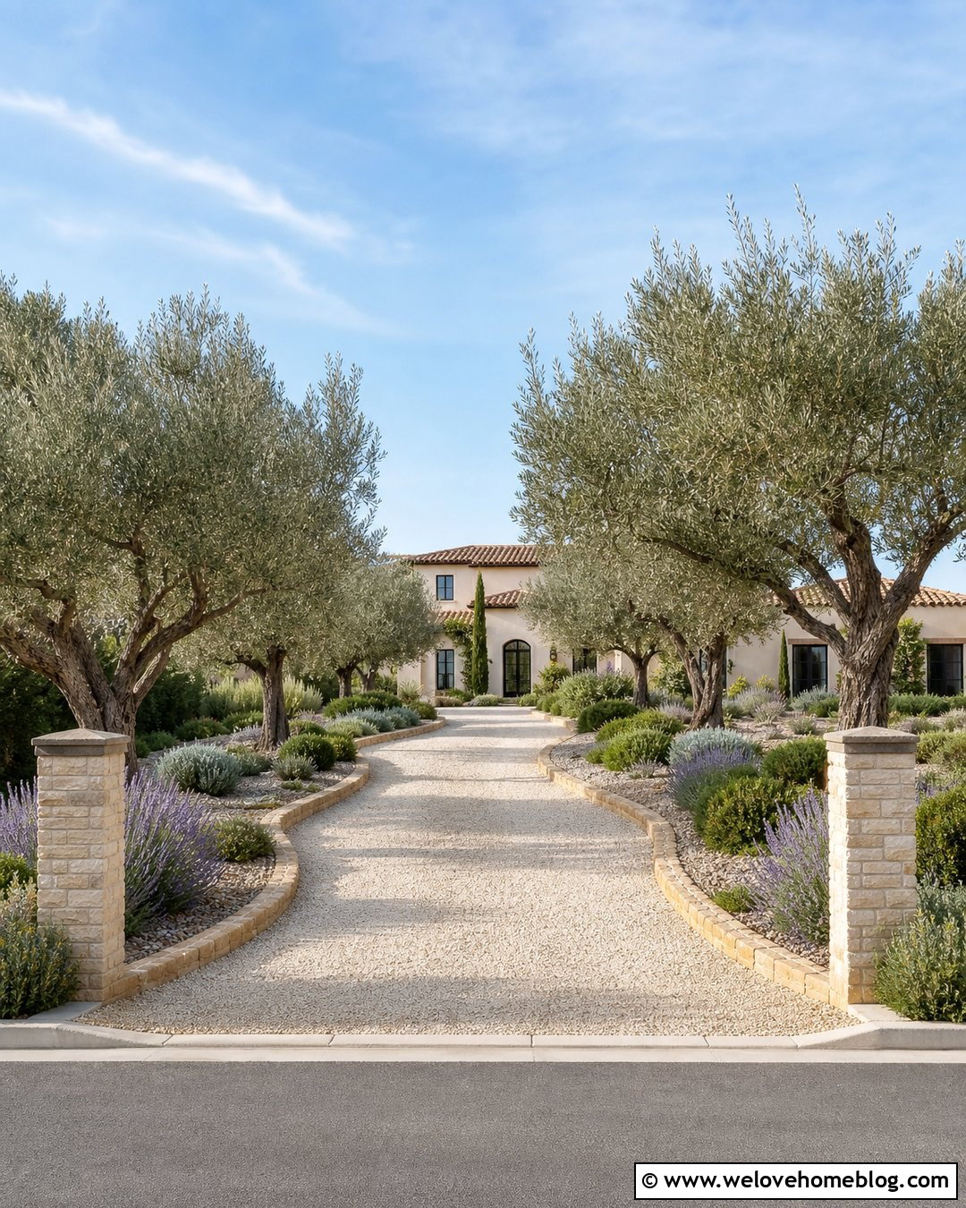 Olive Tree Lined Mediterranean Driveway - 25 trees lining driveway ideas