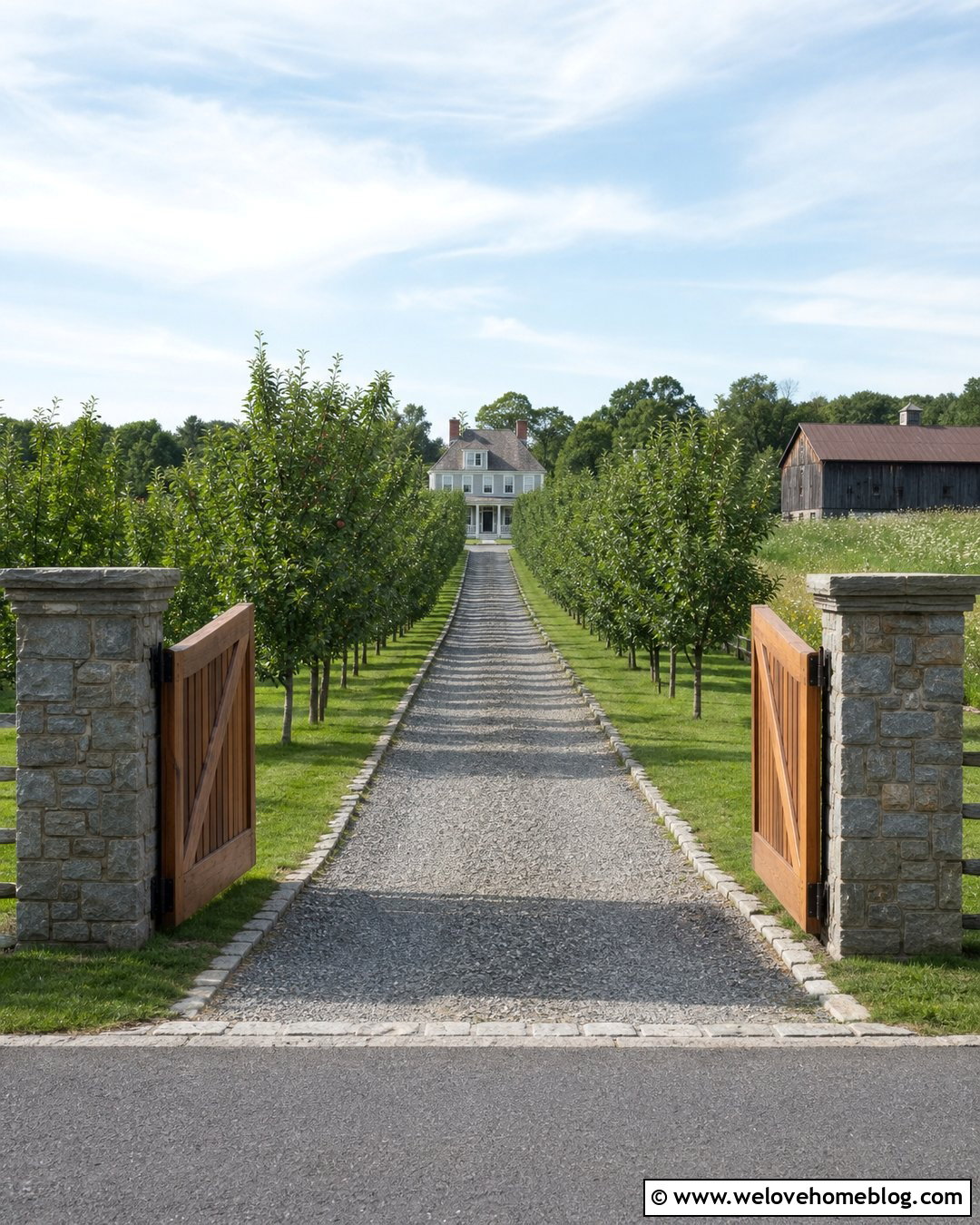 Orchard Lined Country Driveway - 40 Country Driveway Entry Landscaping Ideas