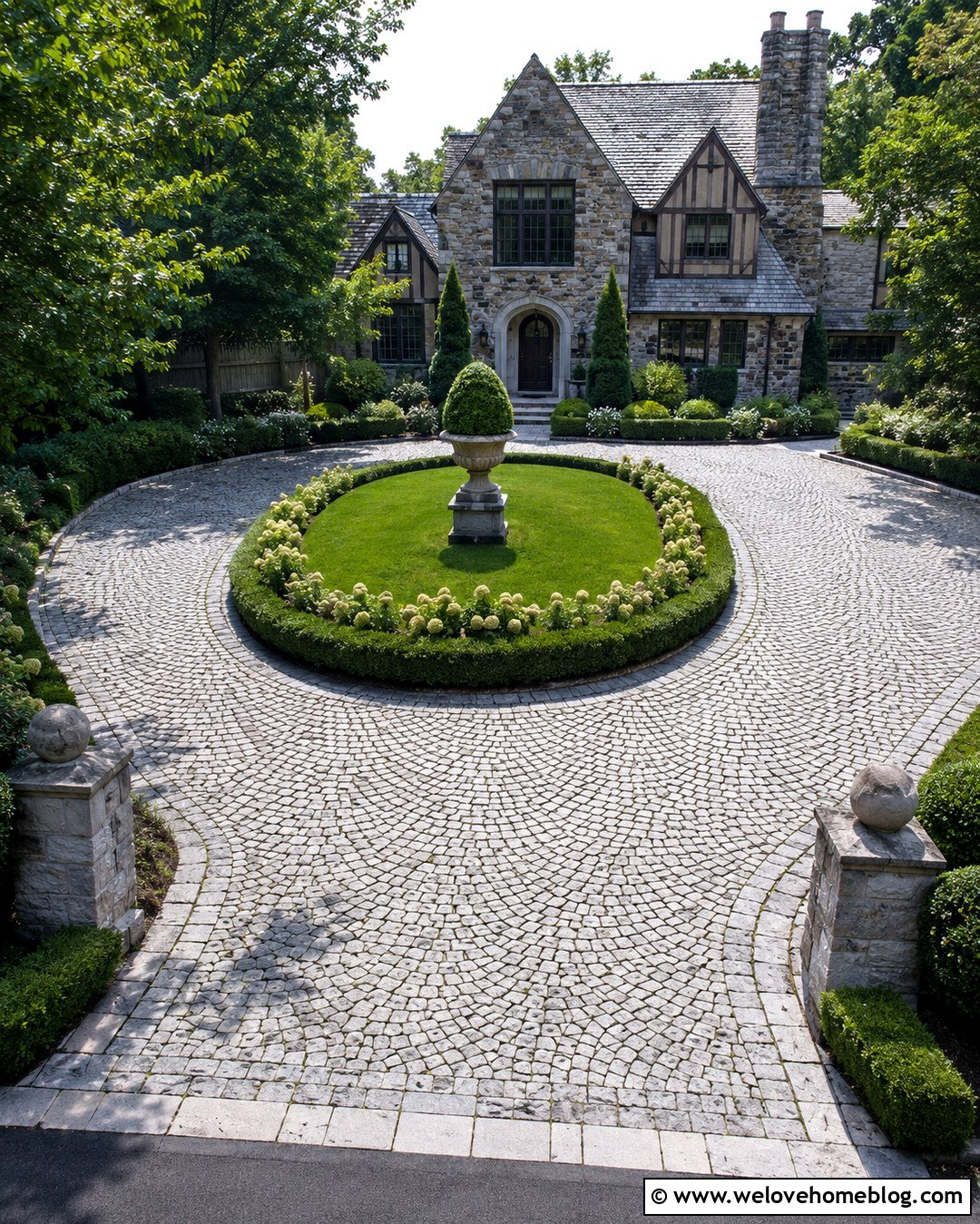 Oval Cobblestone Driveway With Formal Hedges - 20 oval driveway landscaping ideas