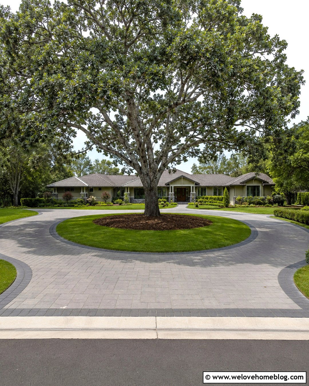 Oval Driveway With Central Lawn And Oak Tree - 20 oval driveway landscaping ideas