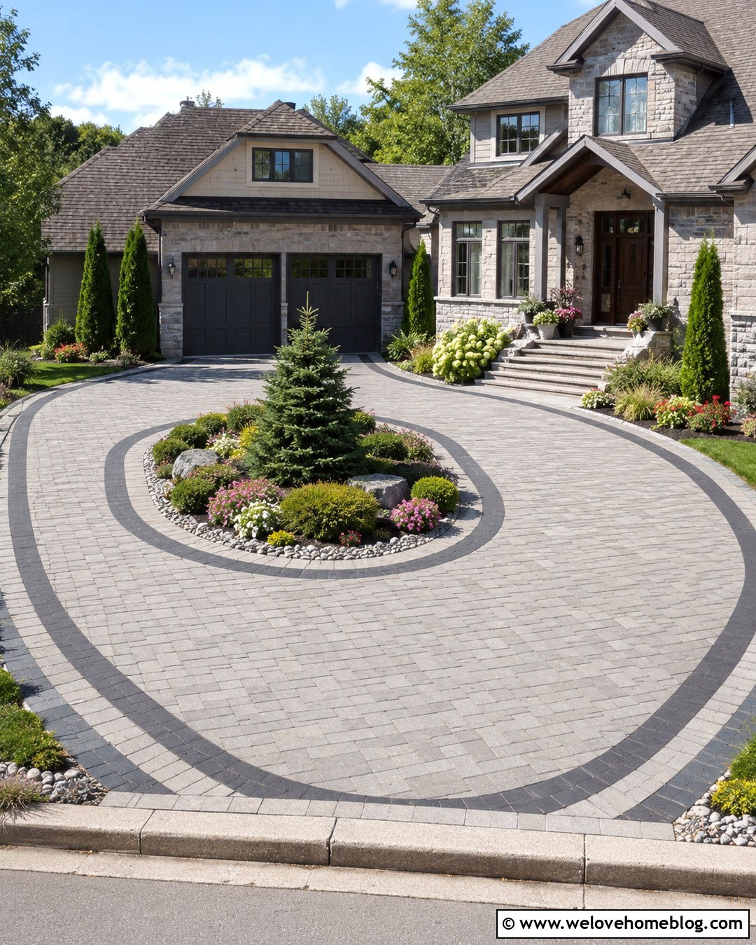 Oval Driveway With Evergreen Center Planting - 20 oval driveway landscaping ideas