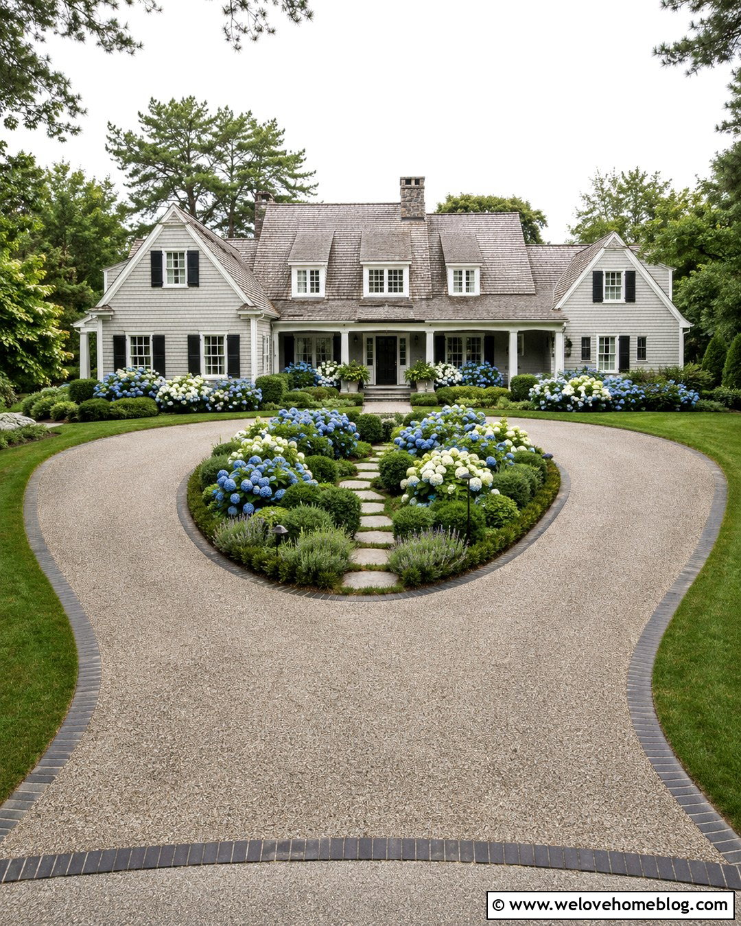 Oval Driveway With Hydrangea Center Island - 20 oval driveway landscaping ideas