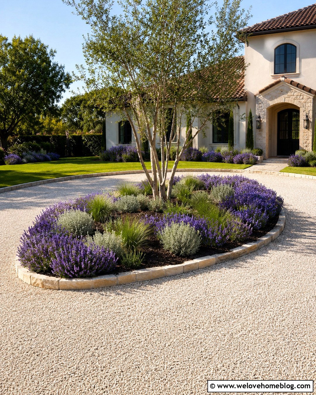 Oval Driveway With Lavender And Stone Edging - 20 oval driveway landscaping ideas