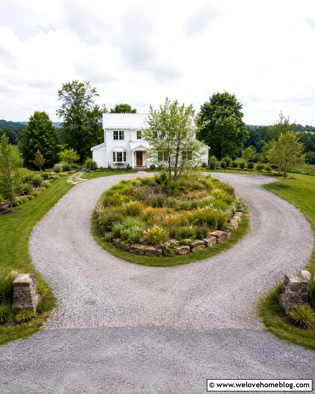 Oval Gravel Driveway With Native Meadow - 20 oval driveway landscaping ideas