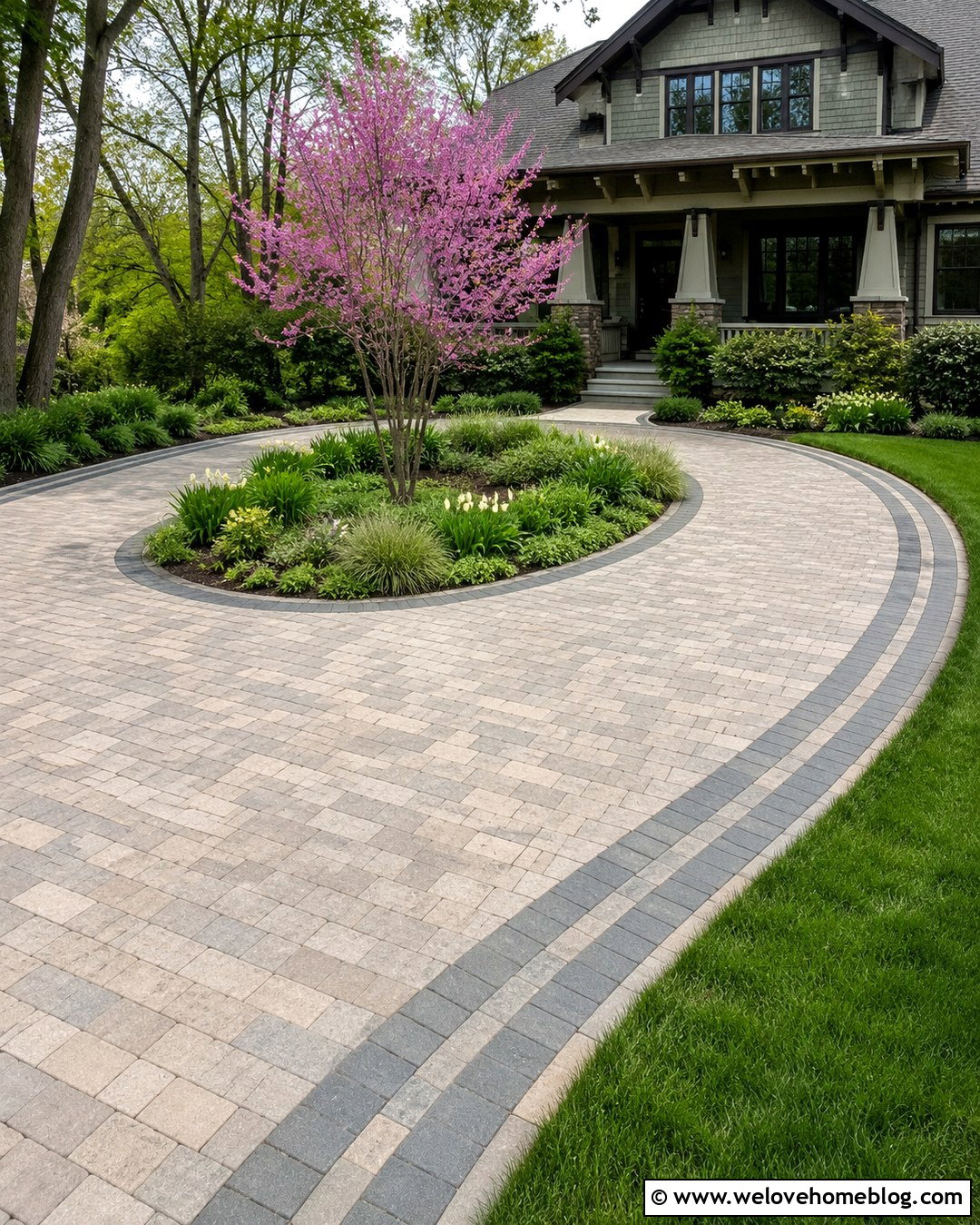 Oval Paver Driveway With Flowering Tree - 20 oval driveway landscaping ideas