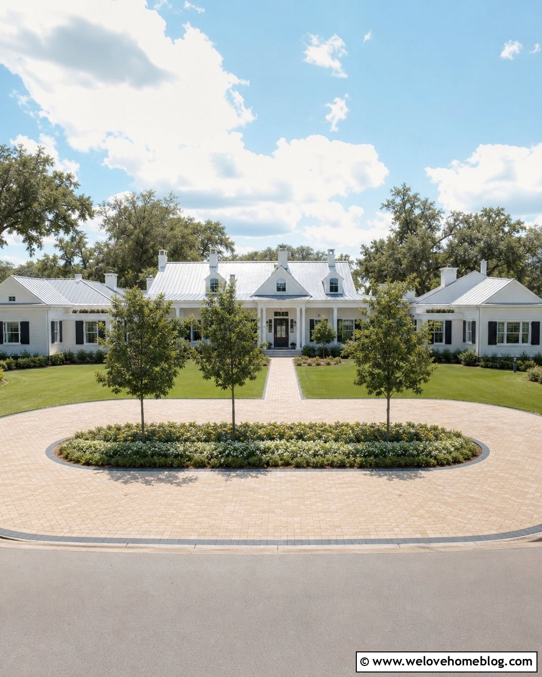 Oval Roundabout Driveway For A Wide House - 35 Round About Driveway Ideas