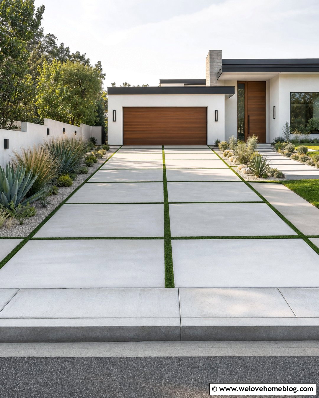 Oversized Pavers With Artificial Grass - 20 Pavers And Grass Driveway Ideas