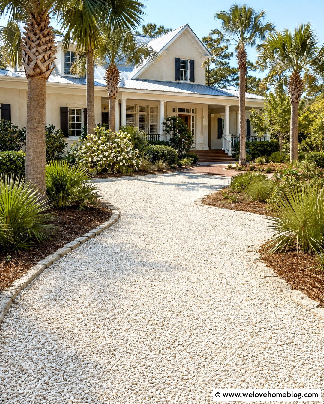 Oyster Shell Driveway With Palm Landscaping - 20 Oyster Shell Driveway Ideas