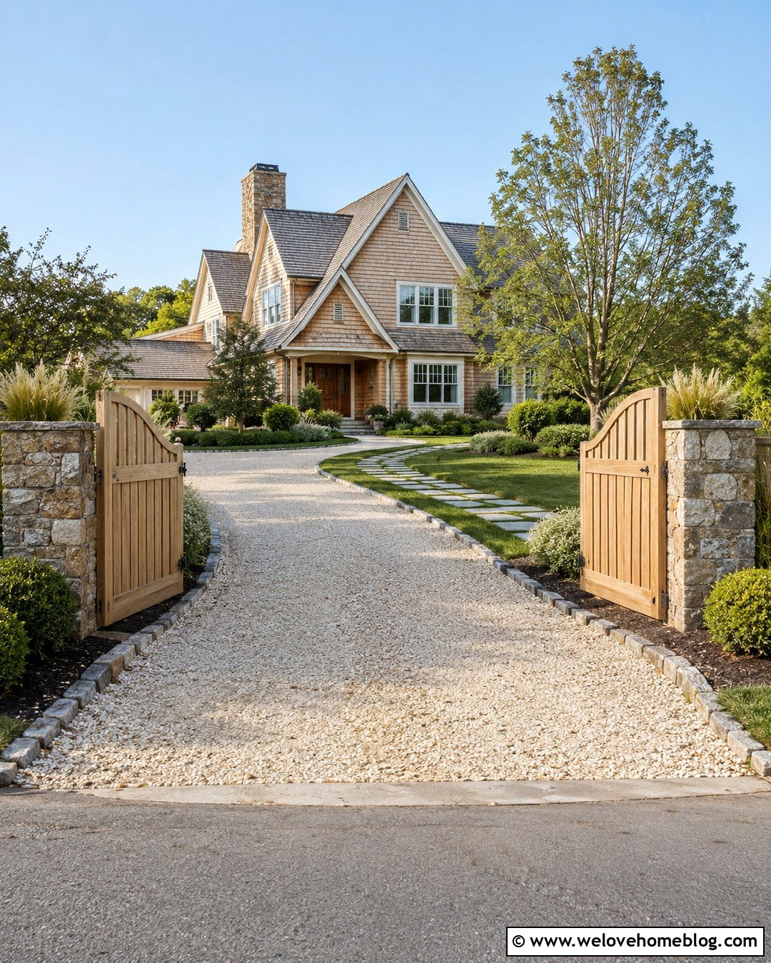 Oyster Shell Driveway With Wooden Gate - 20 Oyster Shell Driveway Ideas