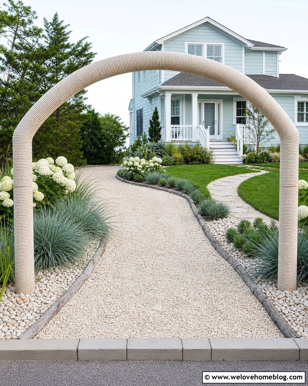 PVC Driveway Arch With Coastal Rope - 20 pvc driveway arch ideas