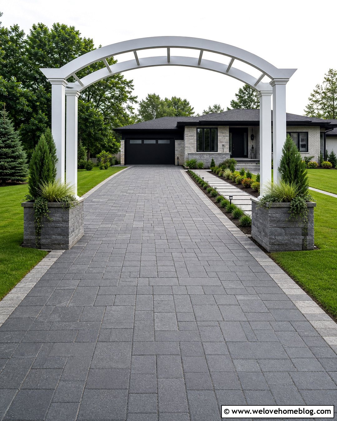 PVC Driveway Arch With Stone Base Planters - 20 pvc driveway arch ideas