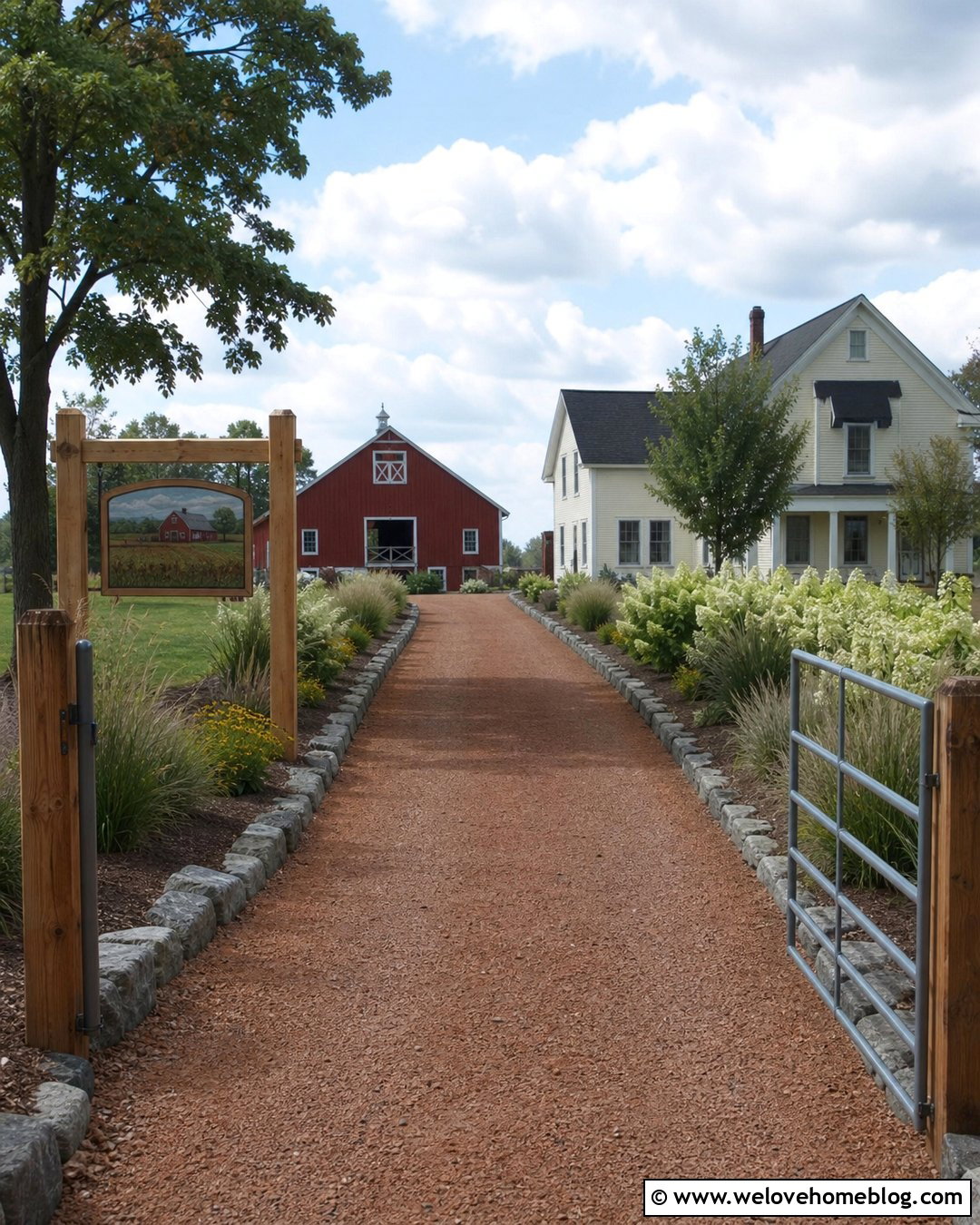 Painted Barn Sign With Red Gravel Driveway - 25 farm signs entrance driveways rustic ideas