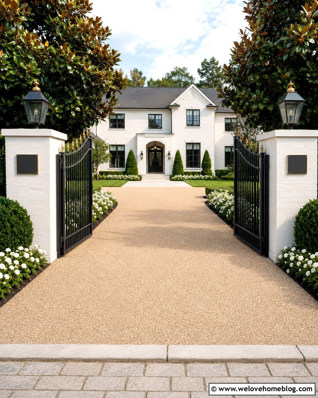 Painted Brick Driveway Gate With Brass Details - 20 Luxury Brick Driveway Gate Ideas