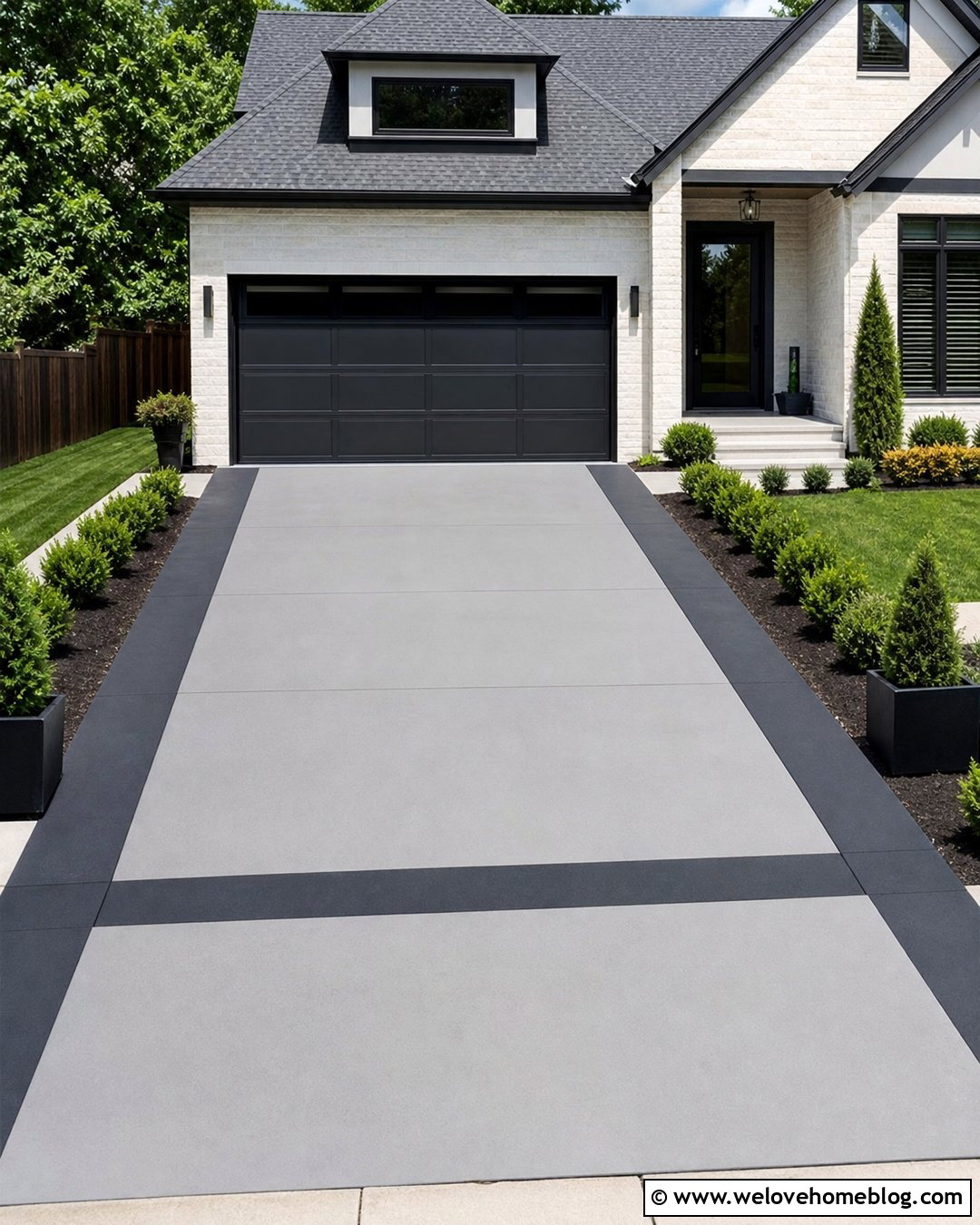 Painted Concrete Driveway With Dark Borders - 40 driveway on a budget ideas