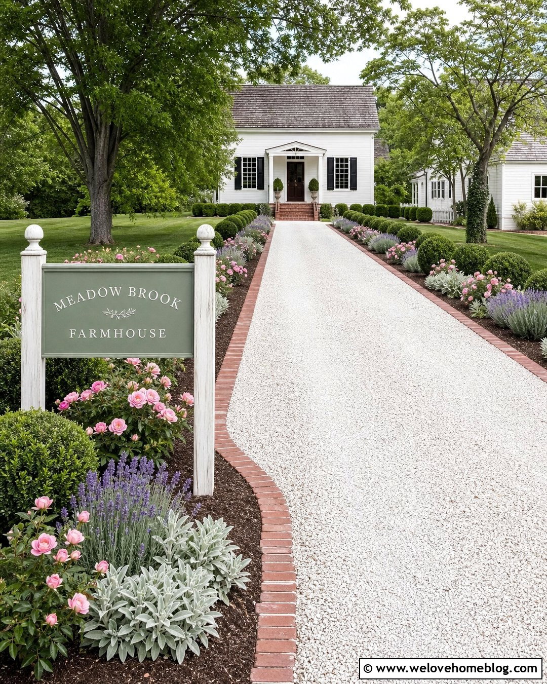 Painted Rustic Driveway Sign With White Farmhouse - 20 Rustic Driveway Signs Ideas