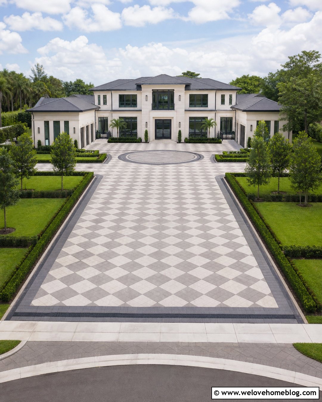 Palace Driveway With Geometric Paver Pattern - 20 palace driveway ideas