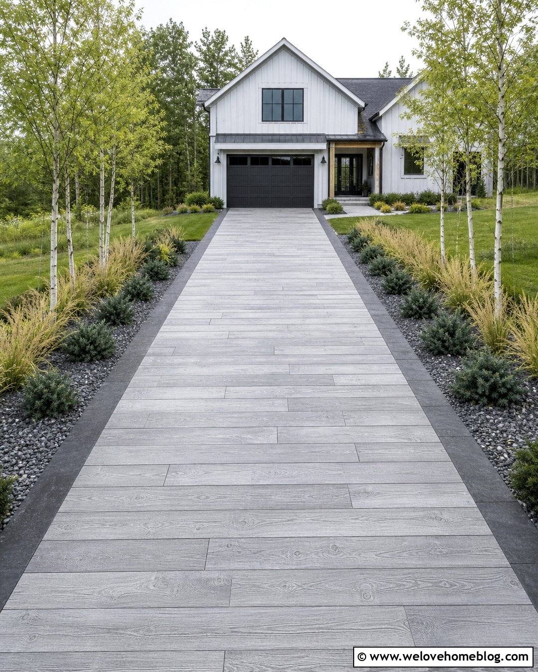 Pale Grey Wood Plank Stamped Concrete Driveway - 20 grey stamped concrete driveway ideas