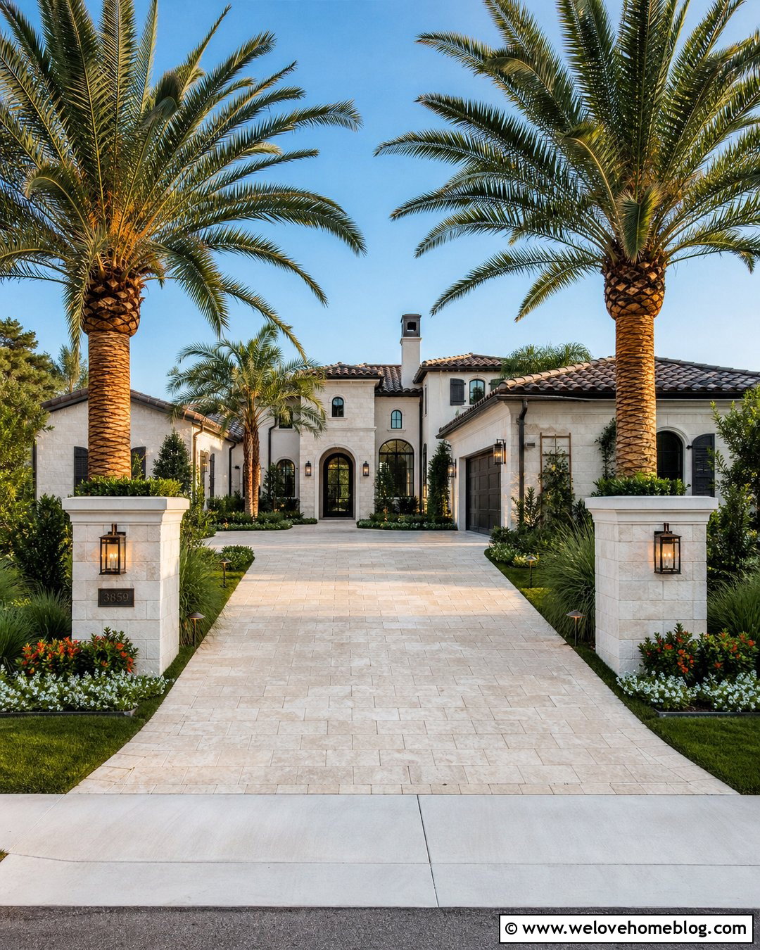 Palm Tree Entrance With Landscape Lighting - 25 Palm Tree Driveway Entrance Ideas