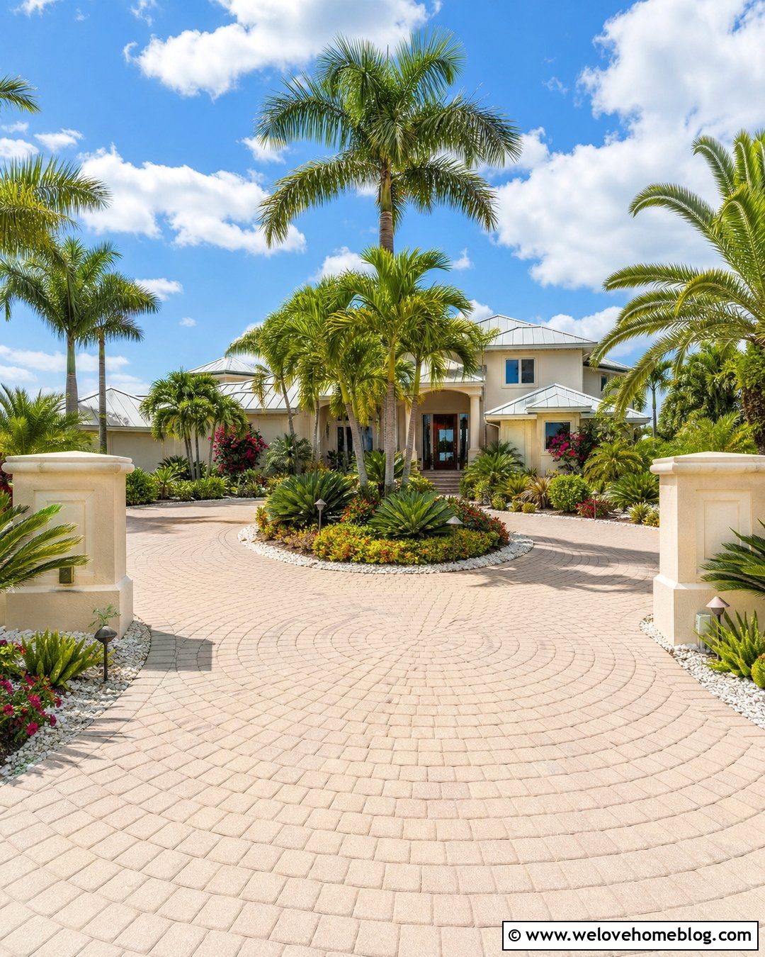 Palm Trees Along A Circular Driveway - 30 driveway trees ideas
