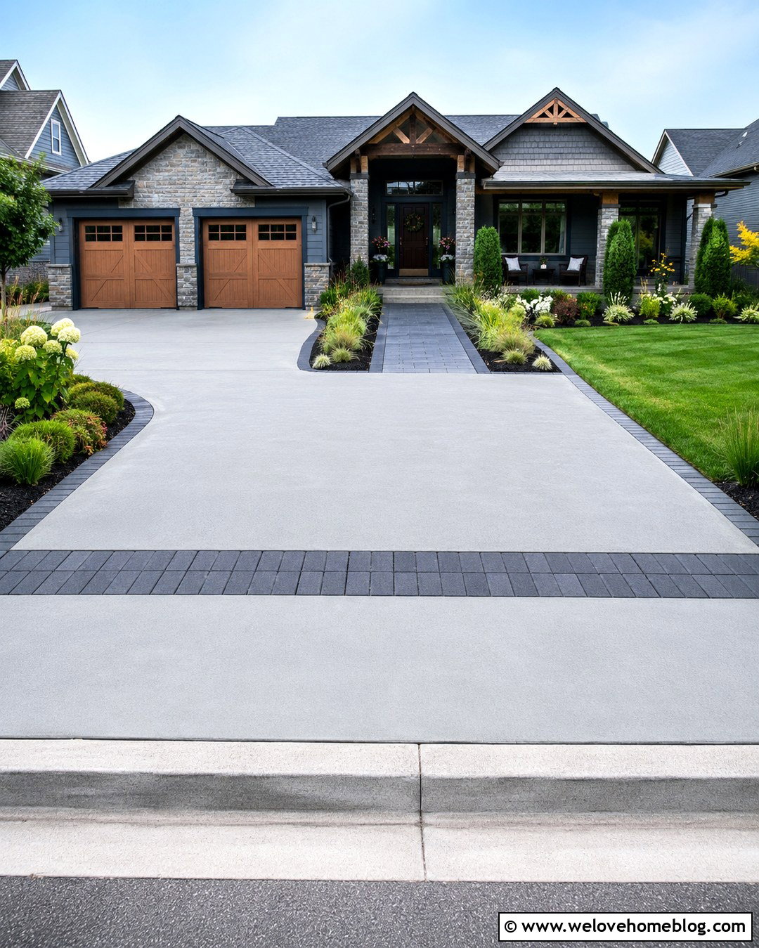 Path With a Driveway Paver Ribbon - 20 Path From Driveway To Front Door Ideas