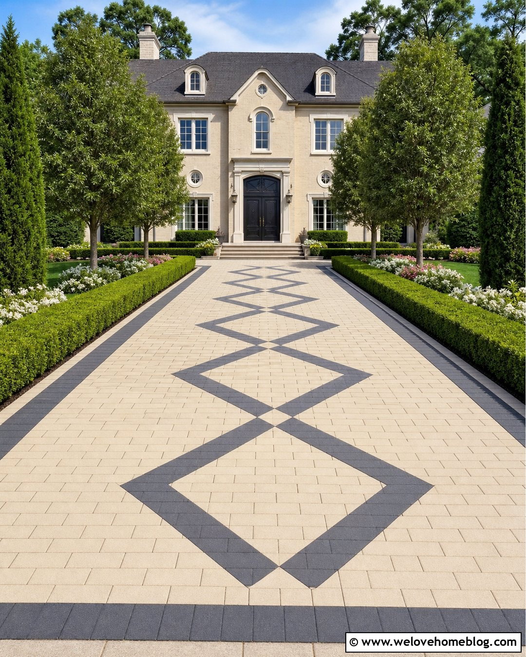 Paved Driveway With Central Pattern - 35 paved driveway ideas