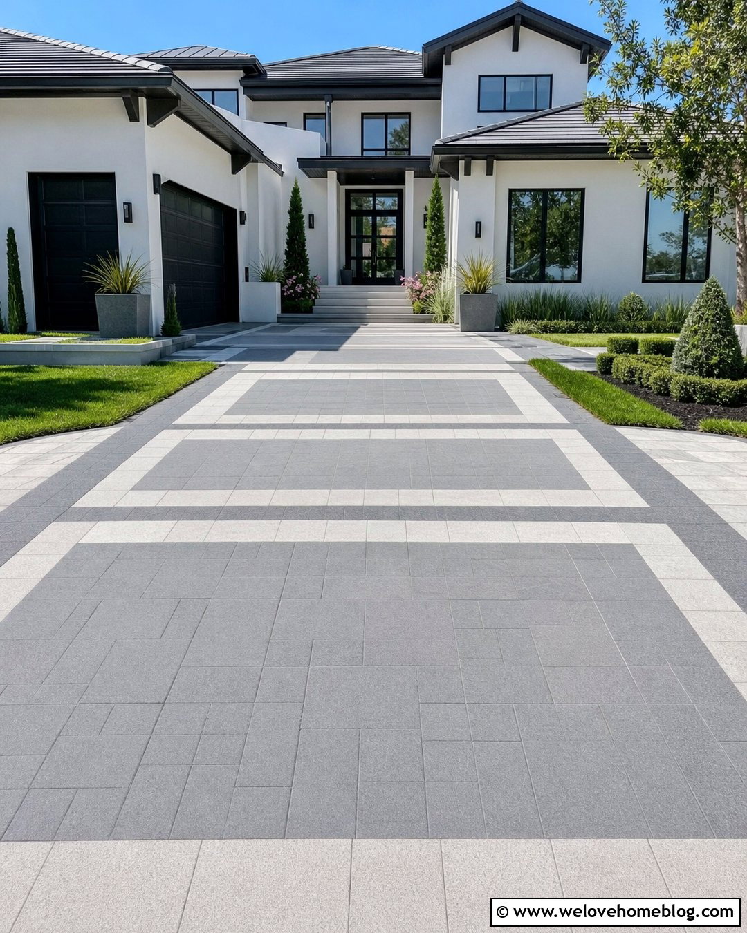 Paved Driveway With Geometric Pattern - 35 paved driveway ideas