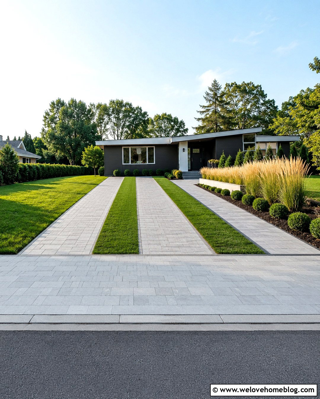 Paved Driveway With Grass Center Strip - 20 Paved Driveway With House Ideas