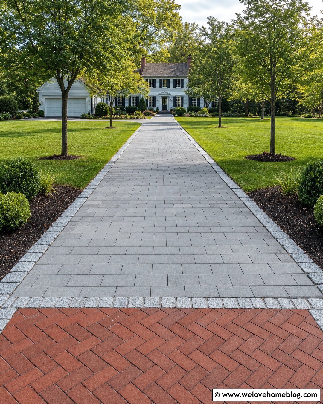 Paved Driveway With Stone Border And Brick Apron - 20 Paved Driveway With Stone Border Ideas
