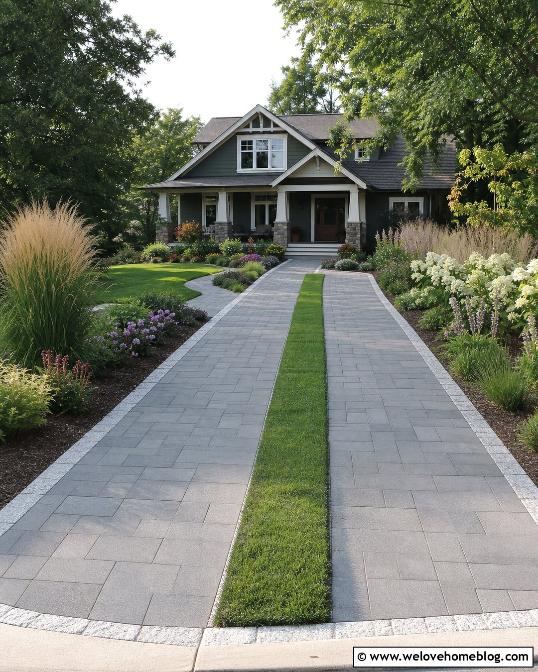 Paved Driveway With Stone Border And Grass Strip - 20 Paved Driveway With Stone Border Ideas