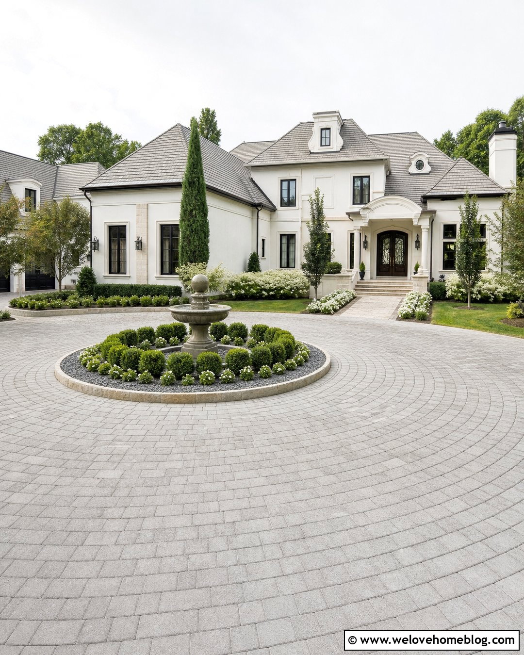 Paver Circle Driveway With Fountain Island - 40 circle driveway landscaping ideas
